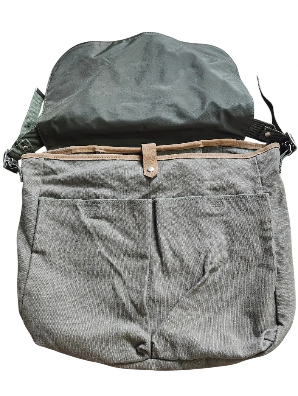 GAP Olive Army Green Canvas Suede Messenger Bag Vintage Y2K 2002